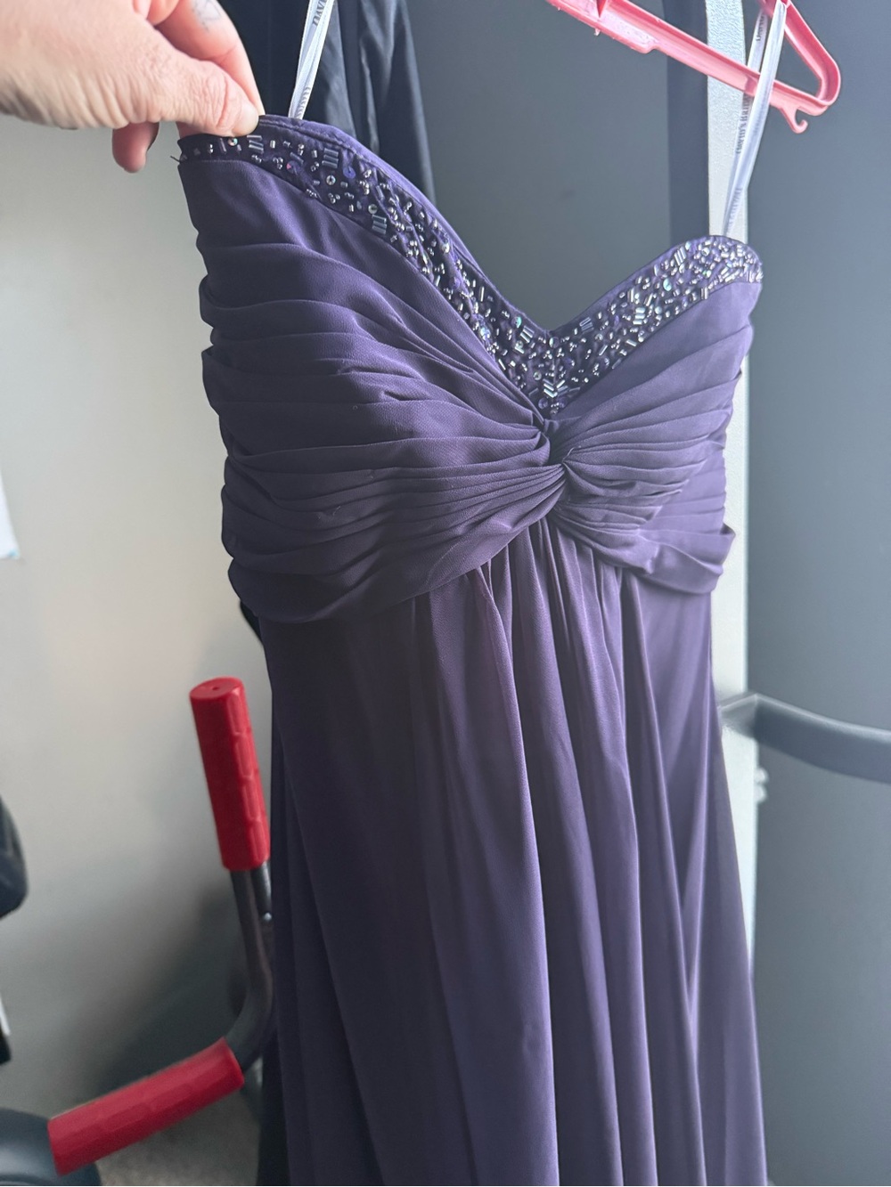 David's Bridal Purple Strapless Beaded Chiffon Gown